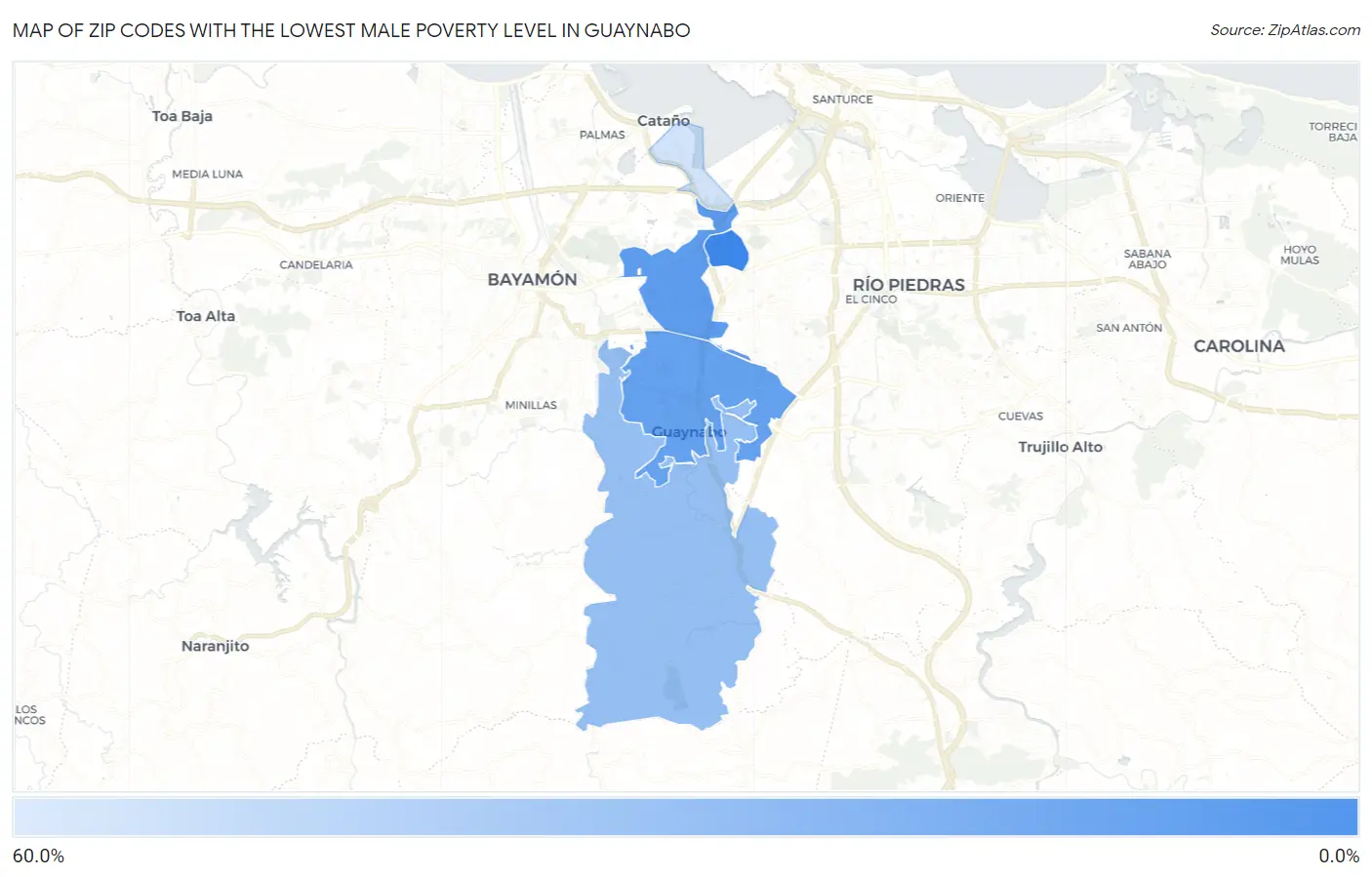 Zip Codes with the Lowest Male Poverty Level in Guaynabo Map