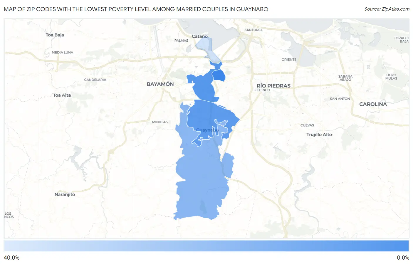 Zip Codes with the Lowest Poverty Level Among Married Couples in Guaynabo Map