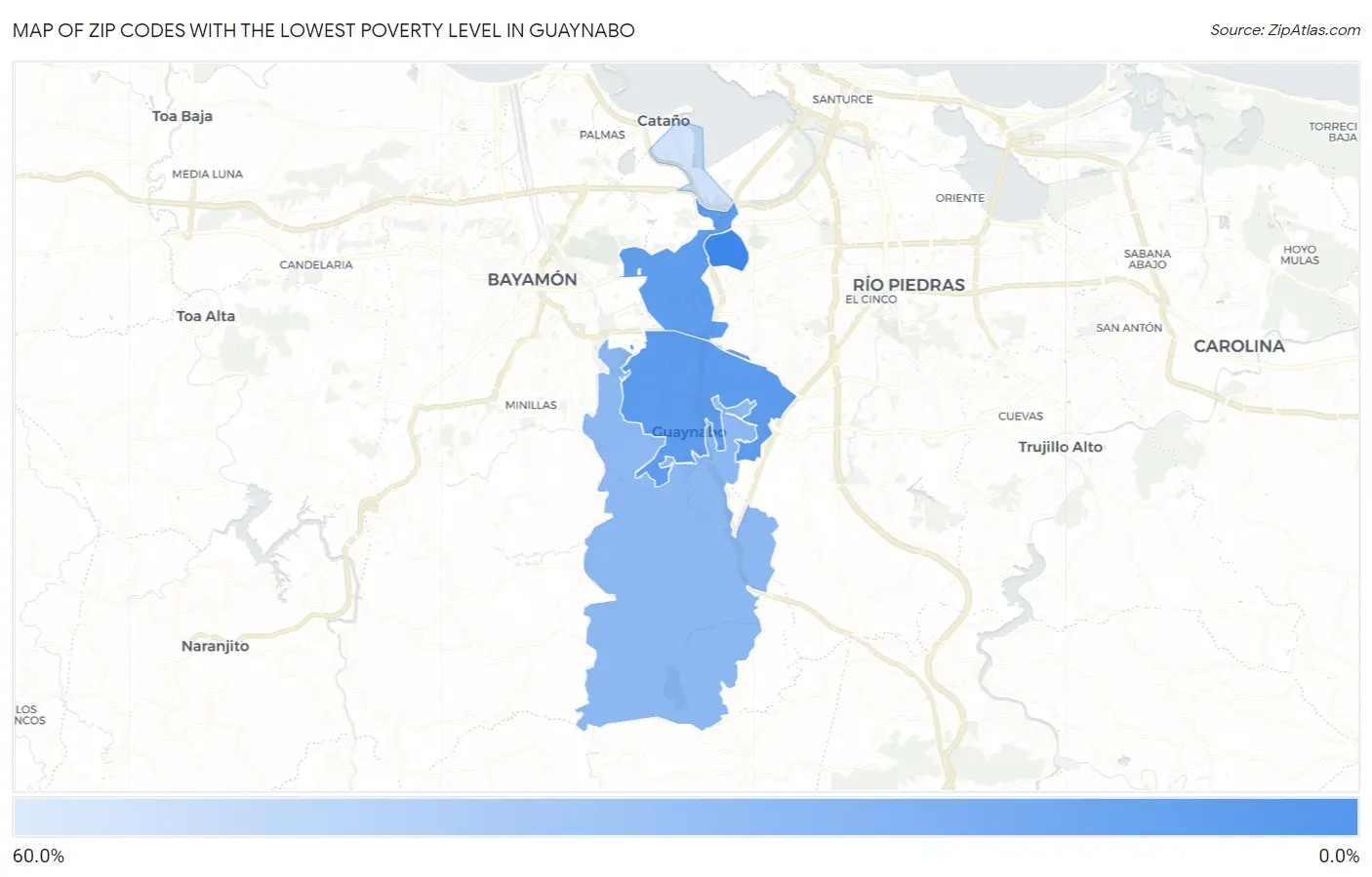 Zip Codes with the Lowest Poverty Level in Guaynabo Map