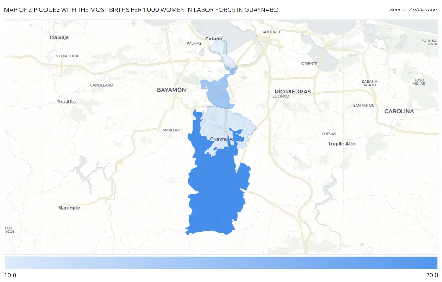 Zip Codes with the Most Births per 1,000 Women in Labor Force in Guaynabo Map