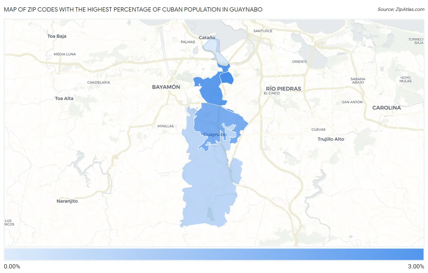 Zip Codes with the Highest Percentage of Cuban Population in Guaynabo Map