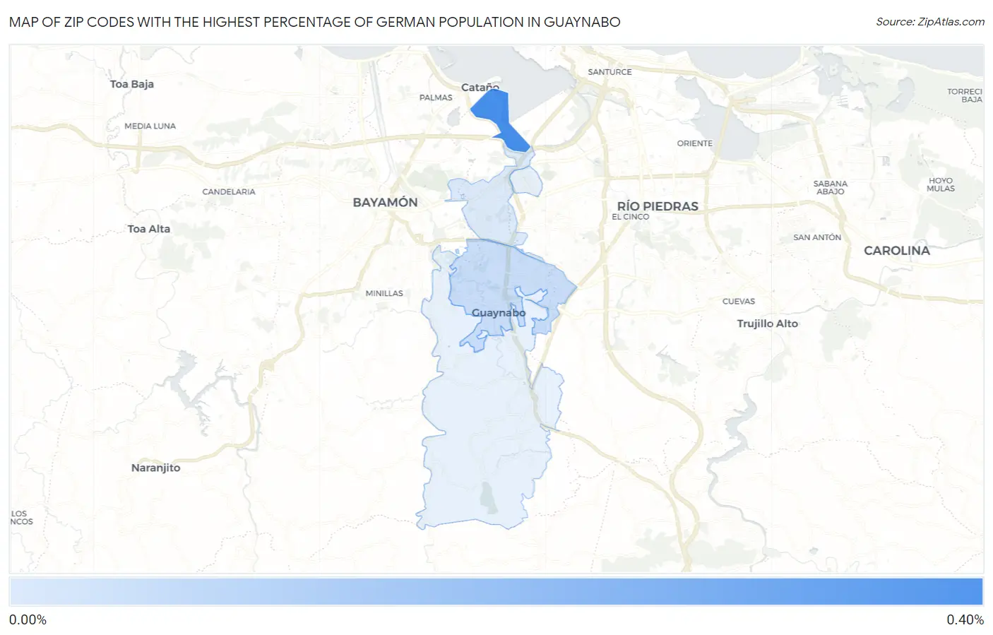 Zip Codes with the Highest Percentage of German Population in Guaynabo Map