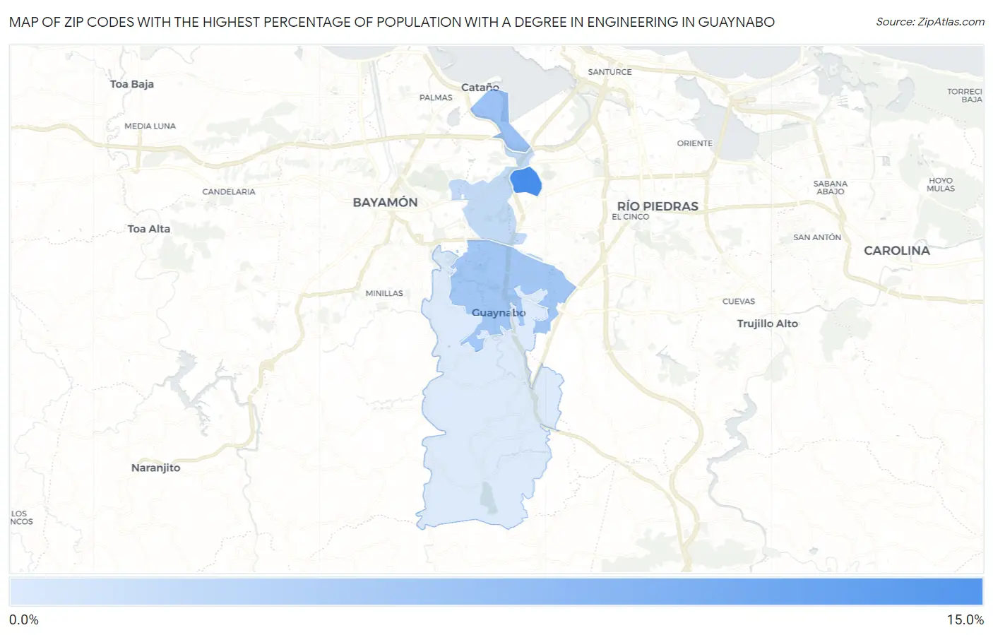 Zip Codes with the Highest Percentage of Population with a Degree in Engineering in Guaynabo Map
