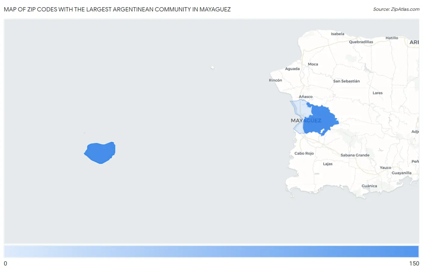 Zip Codes with the Largest Argentinean Community in Mayaguez Map