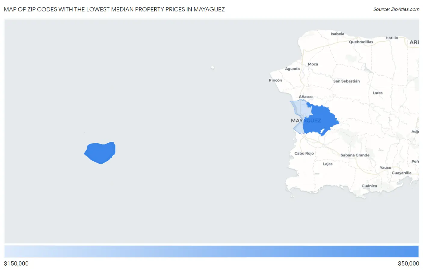 Zip Codes with the Lowest Median Property Prices in Mayaguez Map