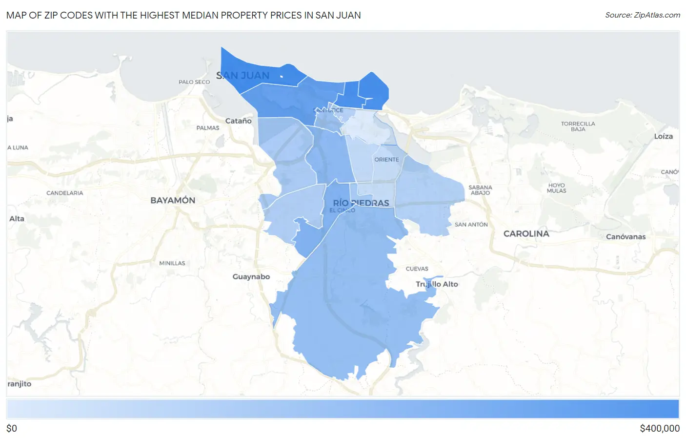 Zip Codes with the Highest Median Property Prices in San Juan Map