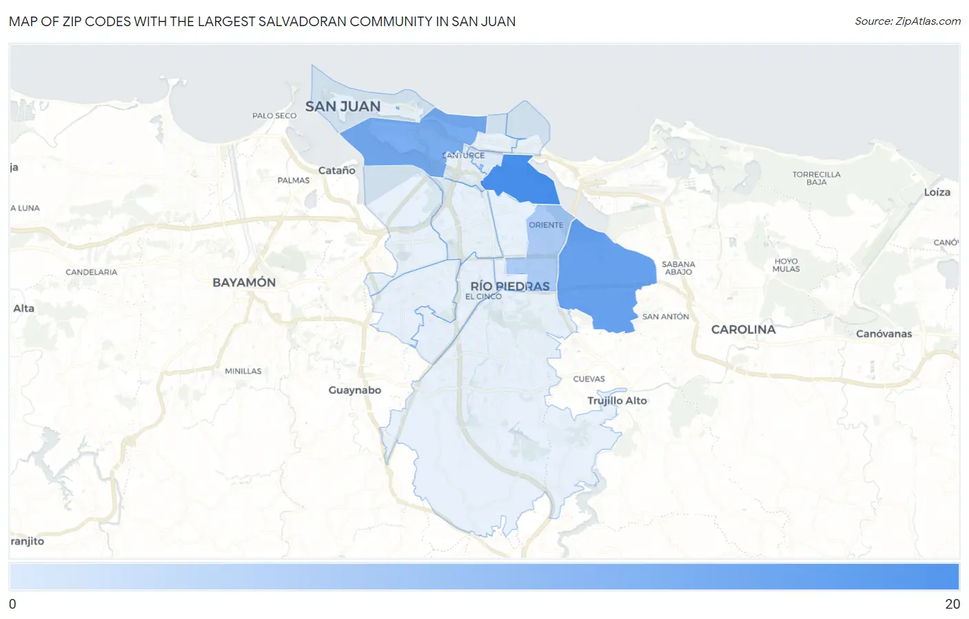 Zip Codes with the Largest Salvadoran Community in San Juan Map