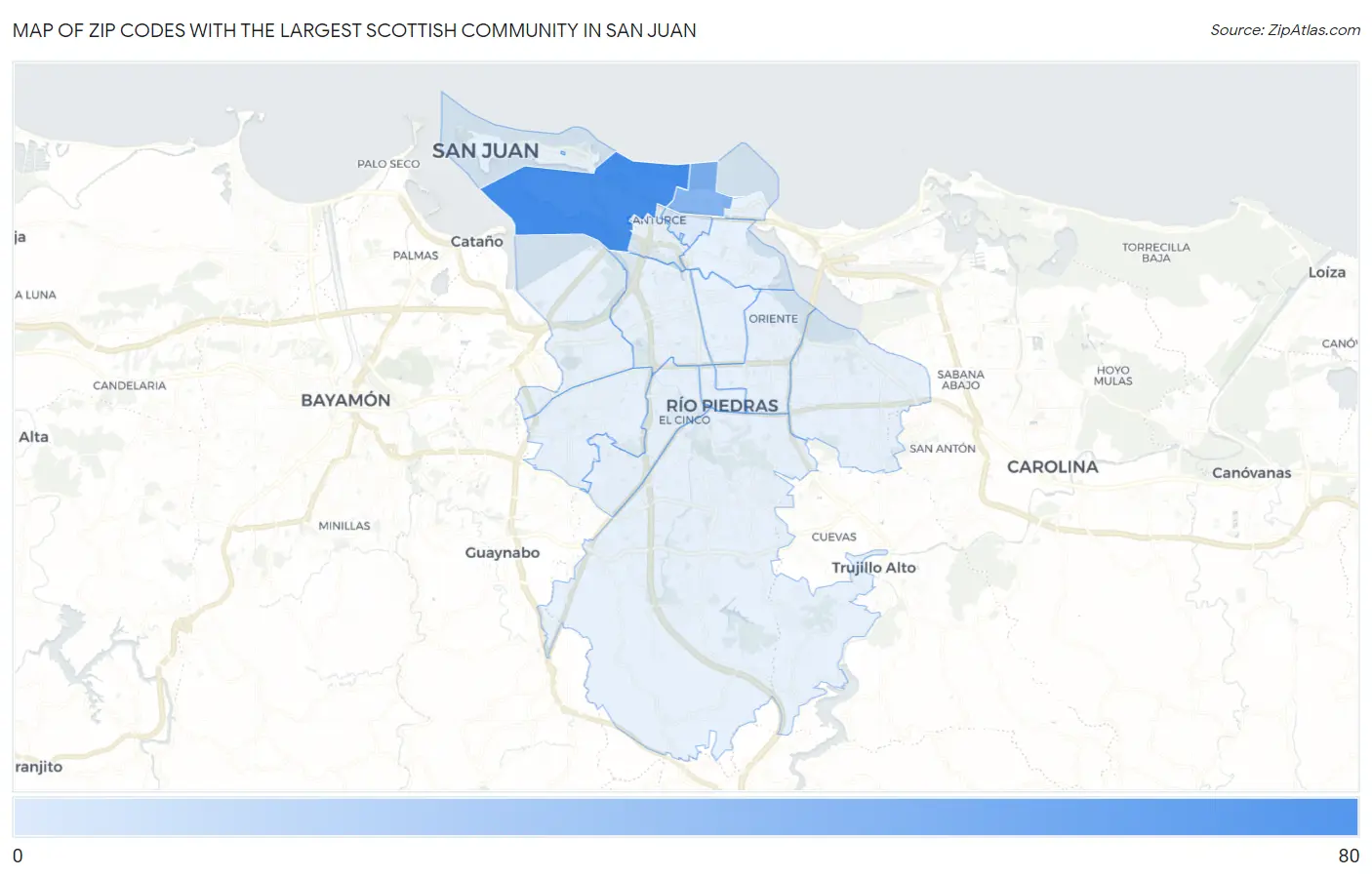 Zip Codes with the Largest Scottish Community in San Juan Map
