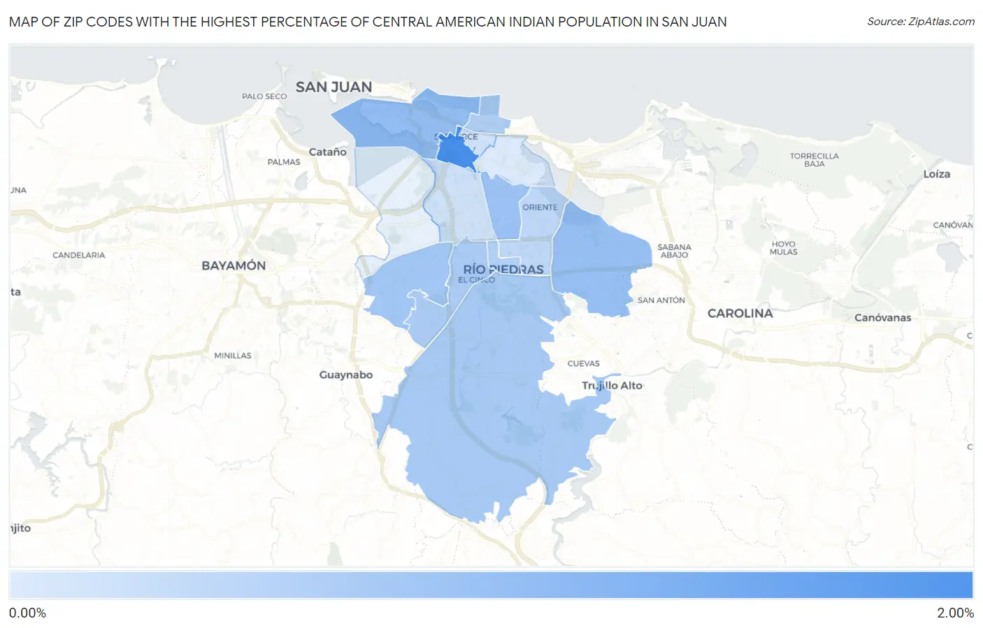 Zip Codes with the Highest Percentage of Central American Indian Population in San Juan Map