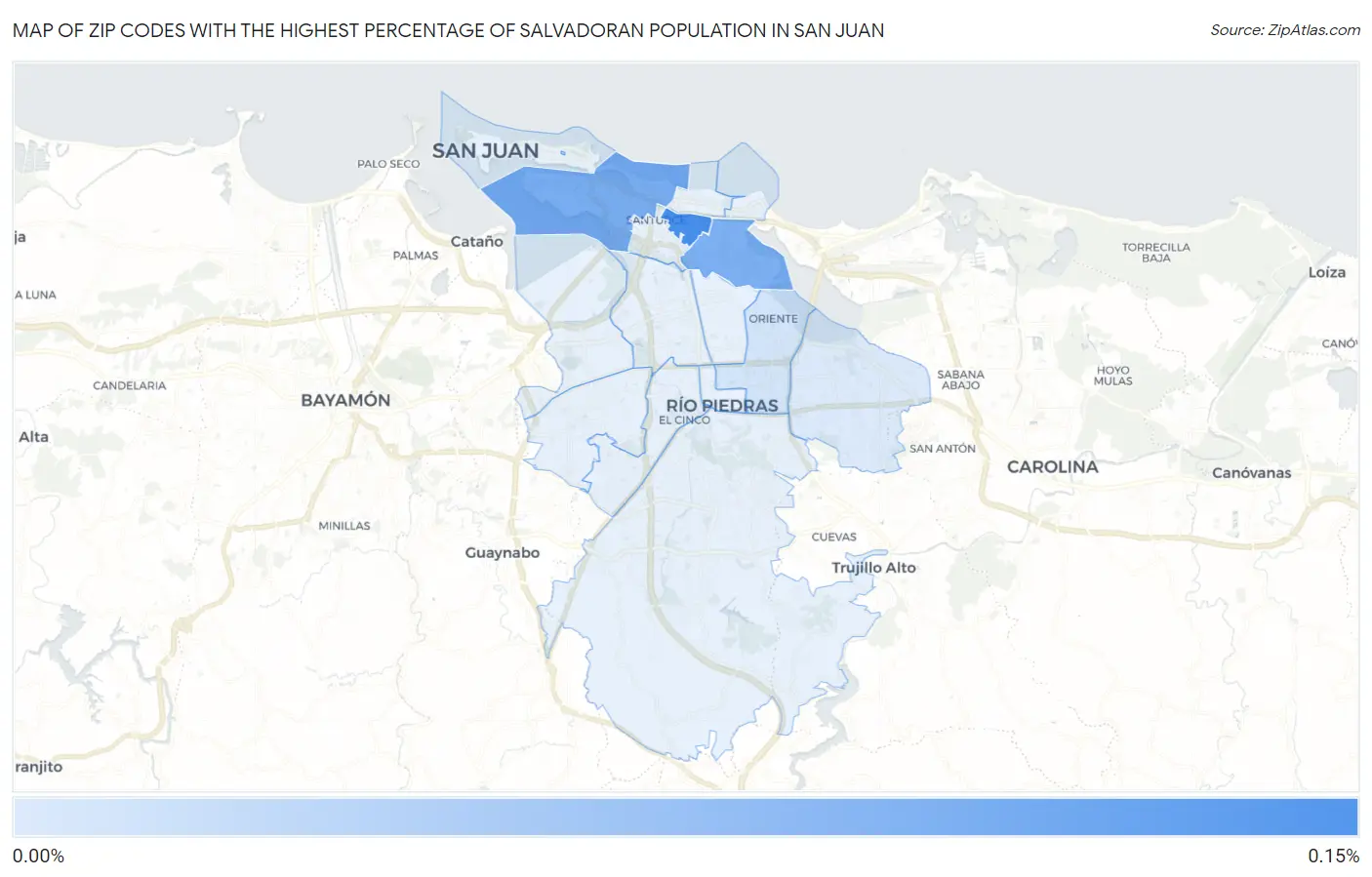 Zip Codes with the Highest Percentage of Salvadoran Population in San Juan Map
