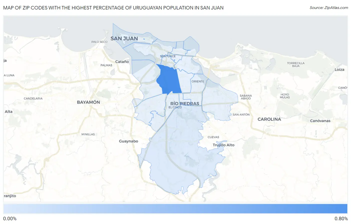 Zip Codes with the Highest Percentage of Uruguayan Population in San Juan Map