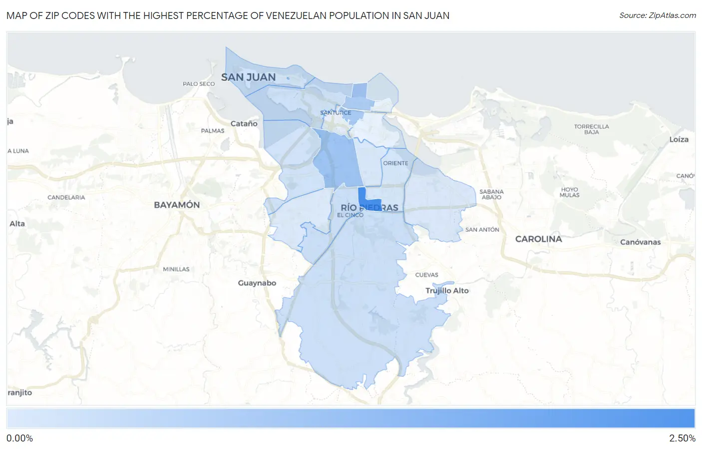 Zip Codes with the Highest Percentage of Venezuelan Population in San Juan Map