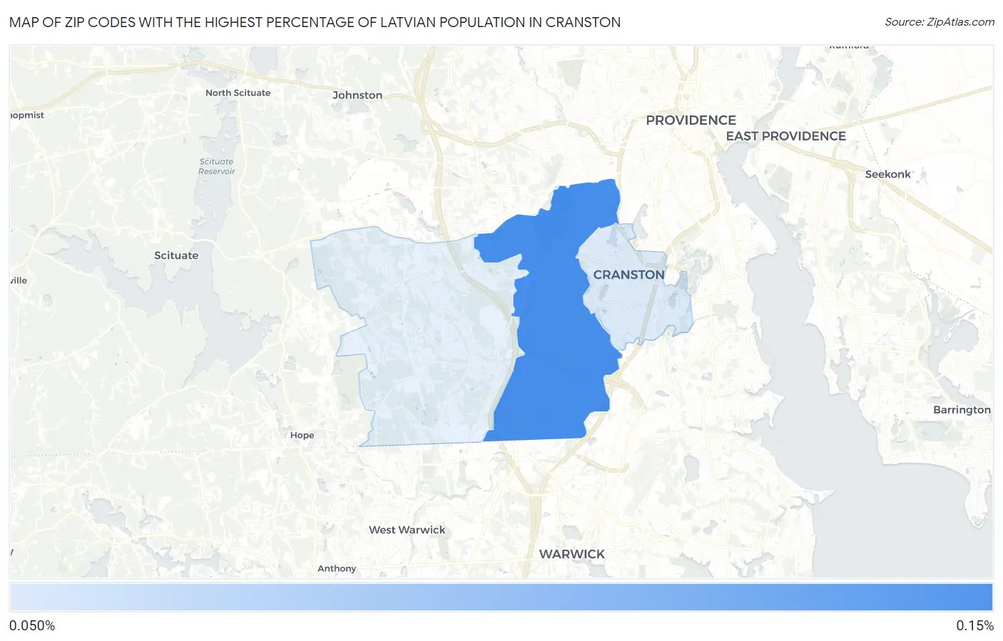 Zip Codes with the Highest Percentage of Latvian Population in Cranston Map