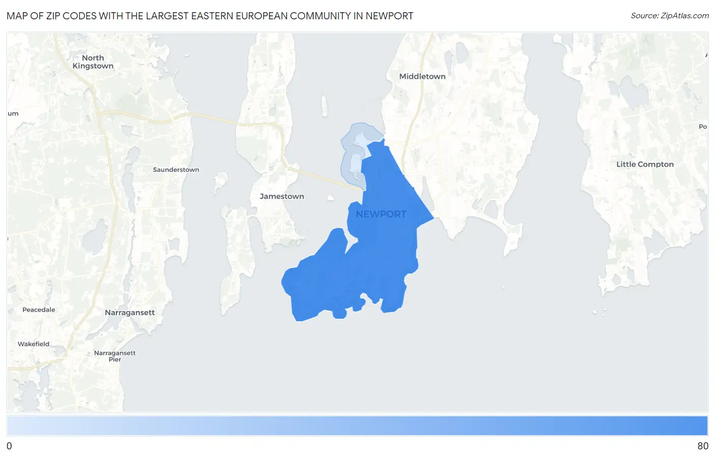 Zip Codes with the Largest Eastern European Community in Newport Map