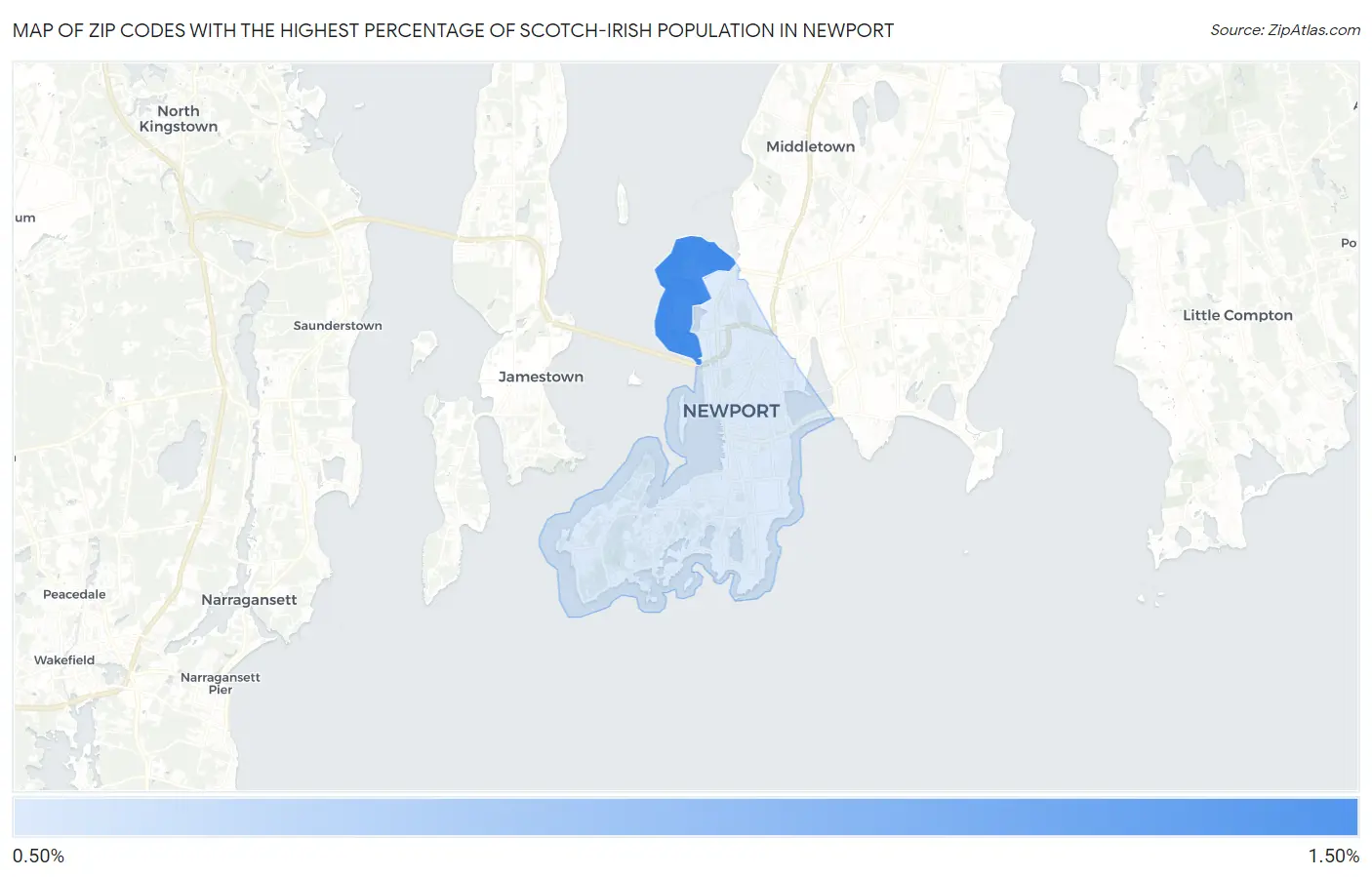 Zip Codes with the Highest Percentage of Scotch-Irish Population in Newport Map