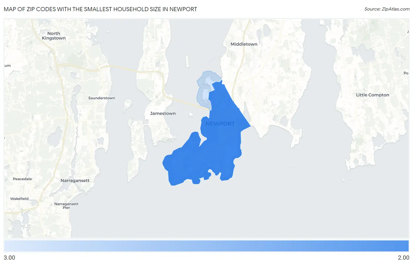 Zip Codes with the Smallest Household Size in Newport Map