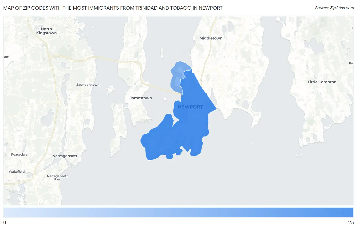 Zip Codes with the Most Immigrants from Trinidad and Tobago in Newport Map