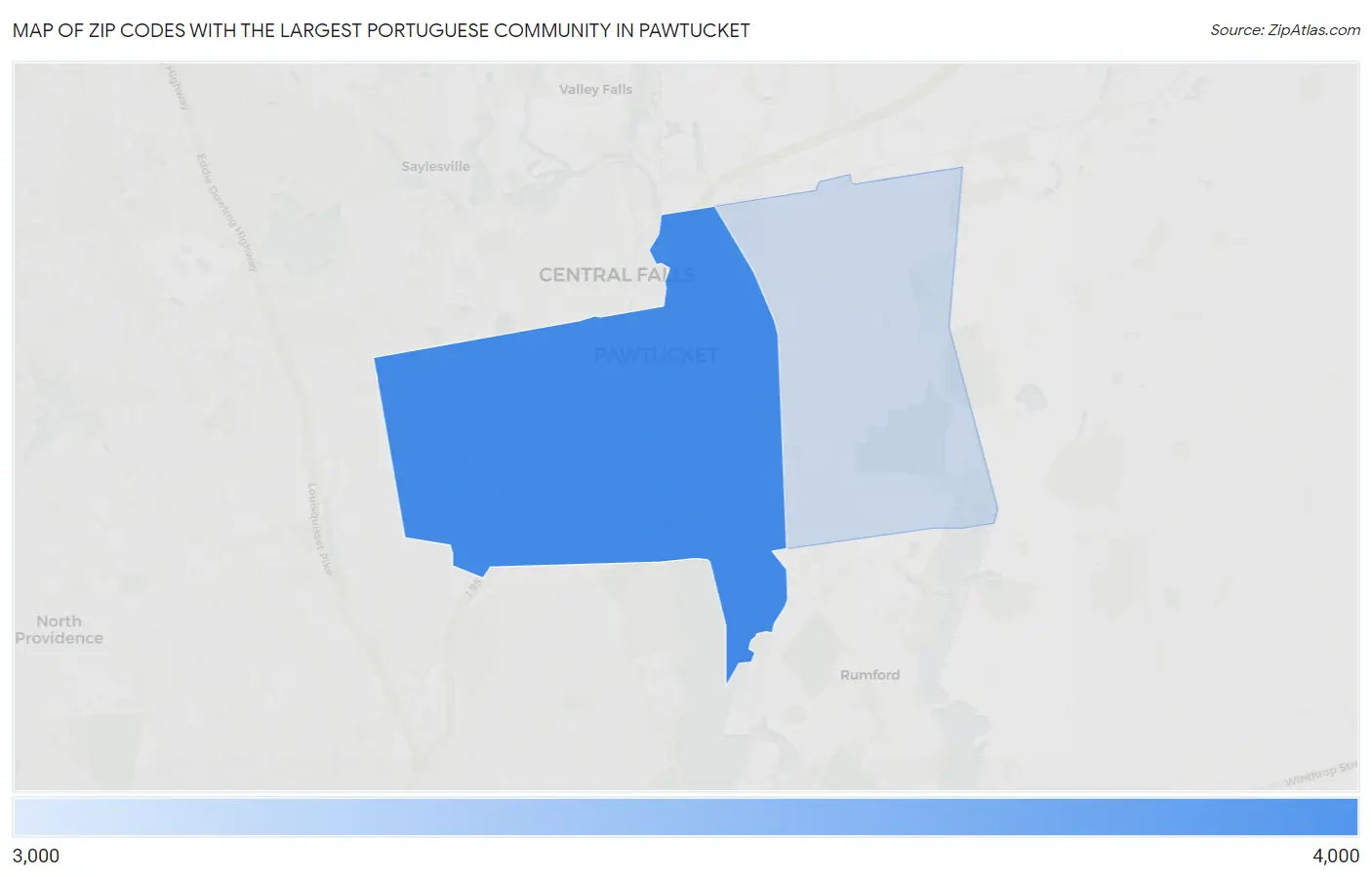 Zip Codes with the Largest Portuguese Community in Pawtucket Map