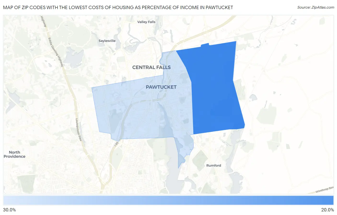 Zip Codes with the Lowest Costs of Housing as Percentage of Income in Pawtucket Map