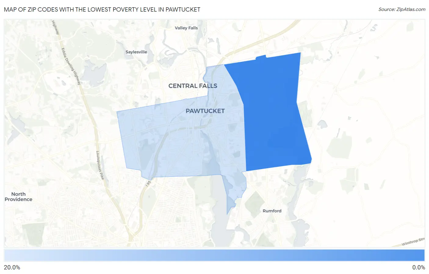 Zip Codes with the Lowest Poverty Level in Pawtucket Map