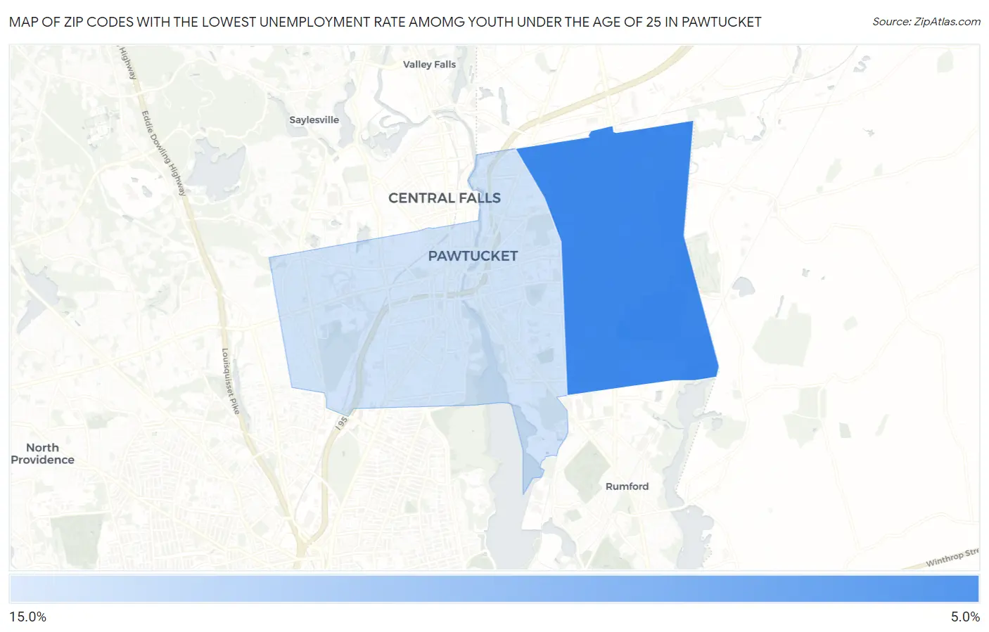 Zip Codes with the Lowest Unemployment Rate Amomg Youth Under the Age of 25 in Pawtucket Map