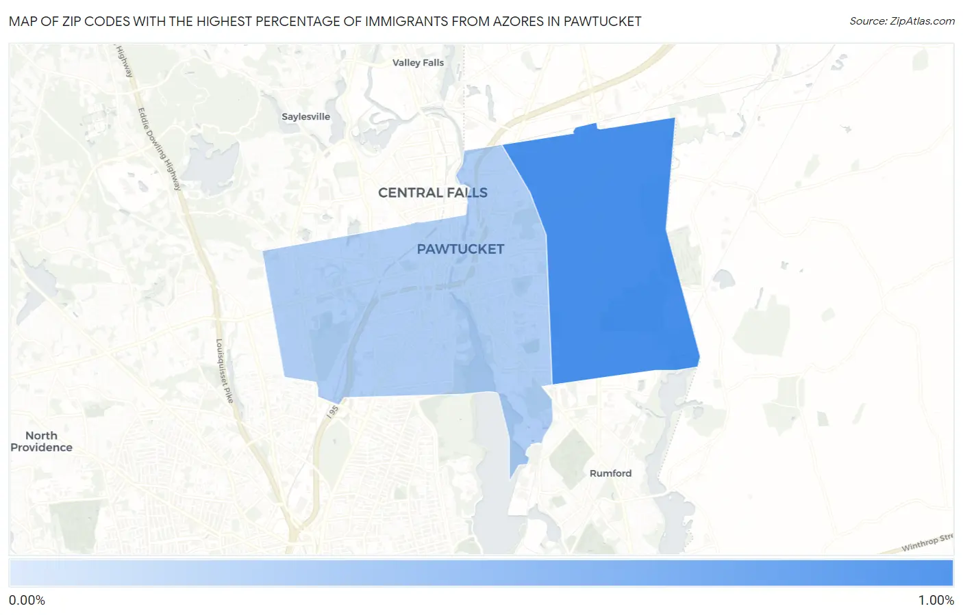 Zip Codes with the Highest Percentage of Immigrants from Azores in Pawtucket Map