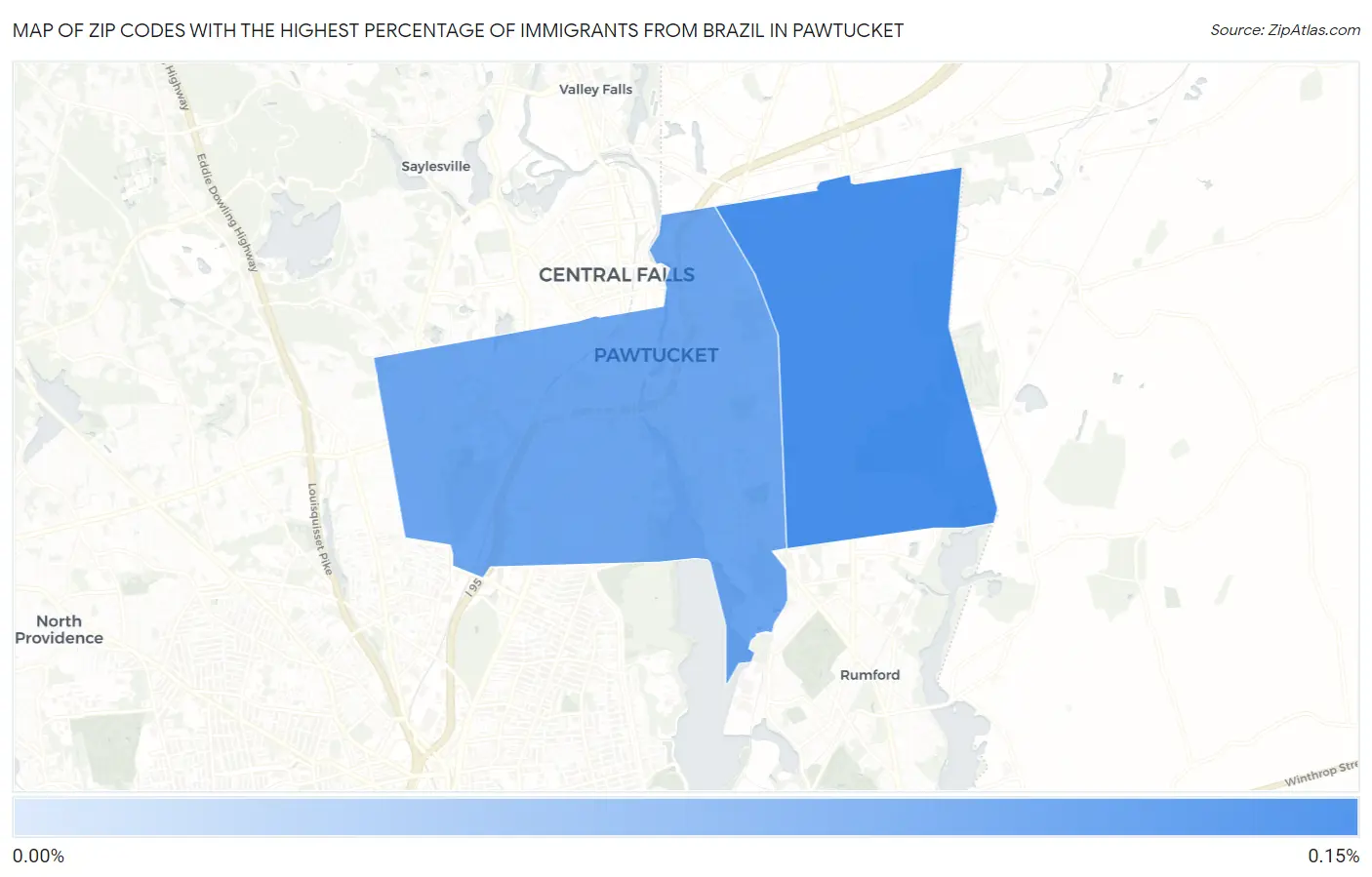 Zip Codes with the Highest Percentage of Immigrants from Brazil in Pawtucket Map