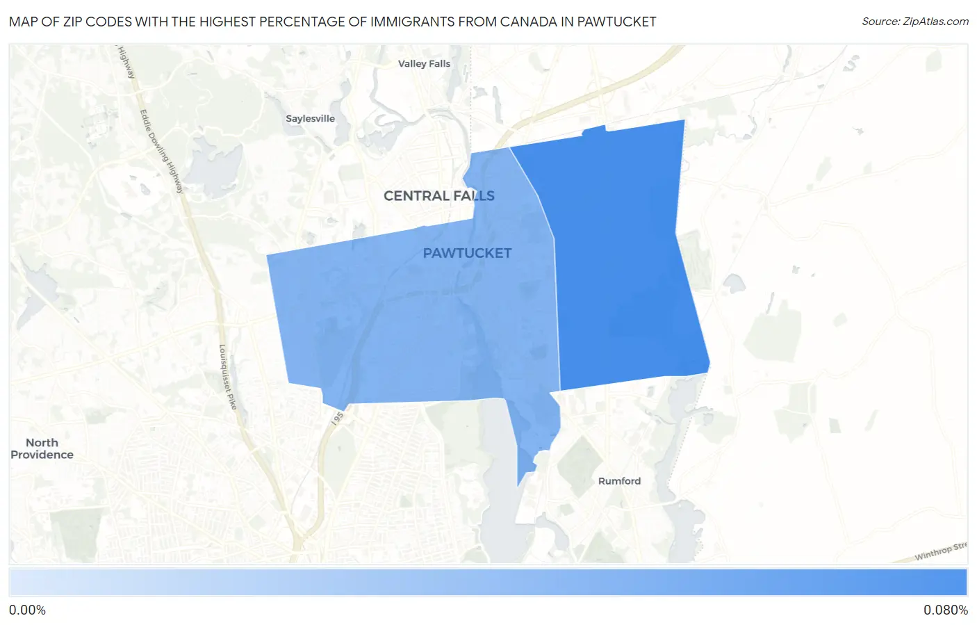 Zip Codes with the Highest Percentage of Immigrants from Canada in Pawtucket Map