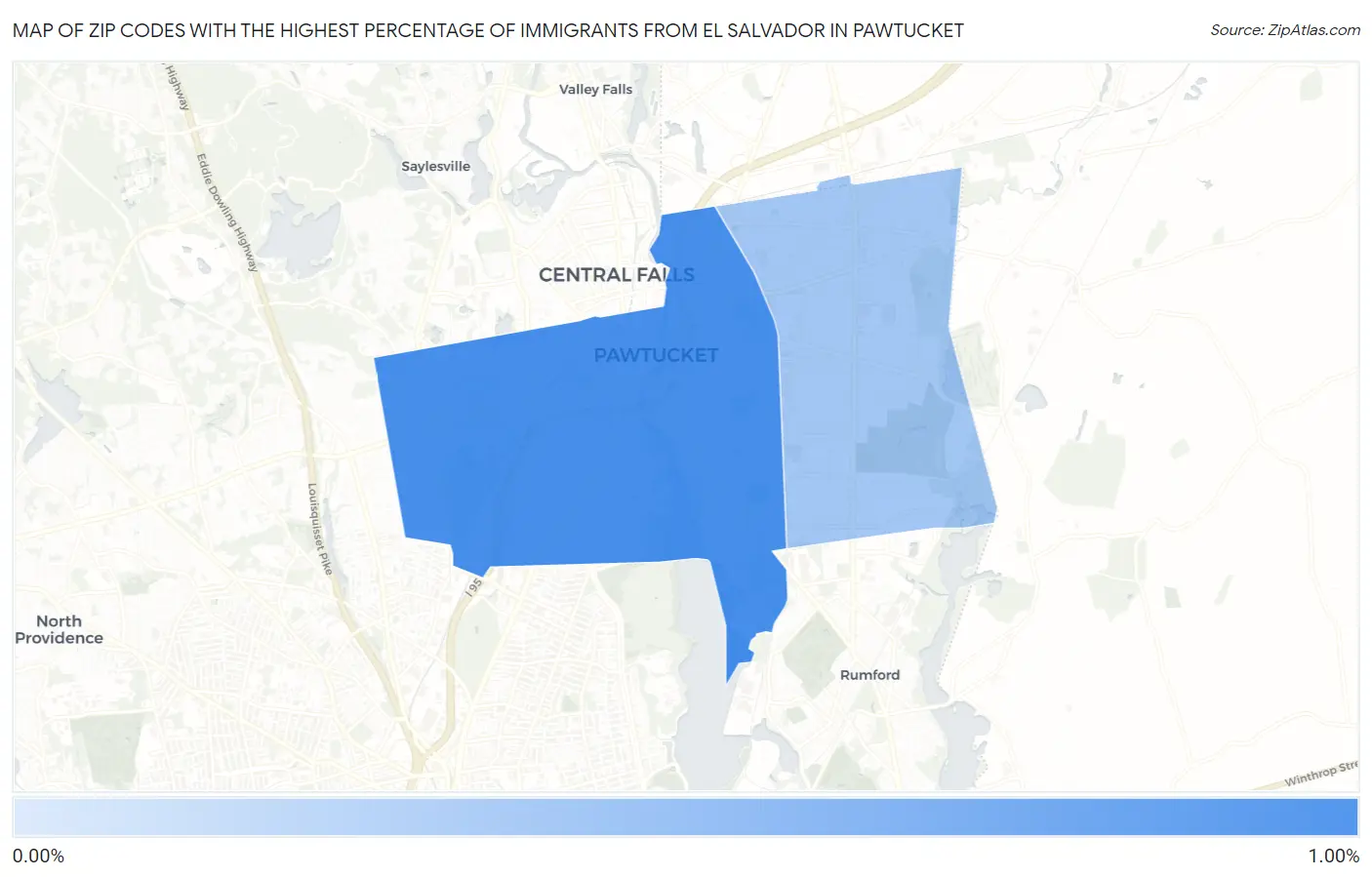 Zip Codes with the Highest Percentage of Immigrants from El Salvador in Pawtucket Map