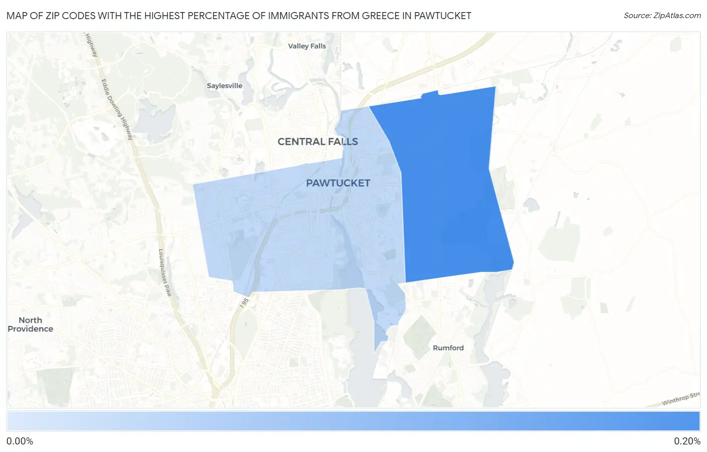 Zip Codes with the Highest Percentage of Immigrants from Greece in Pawtucket Map