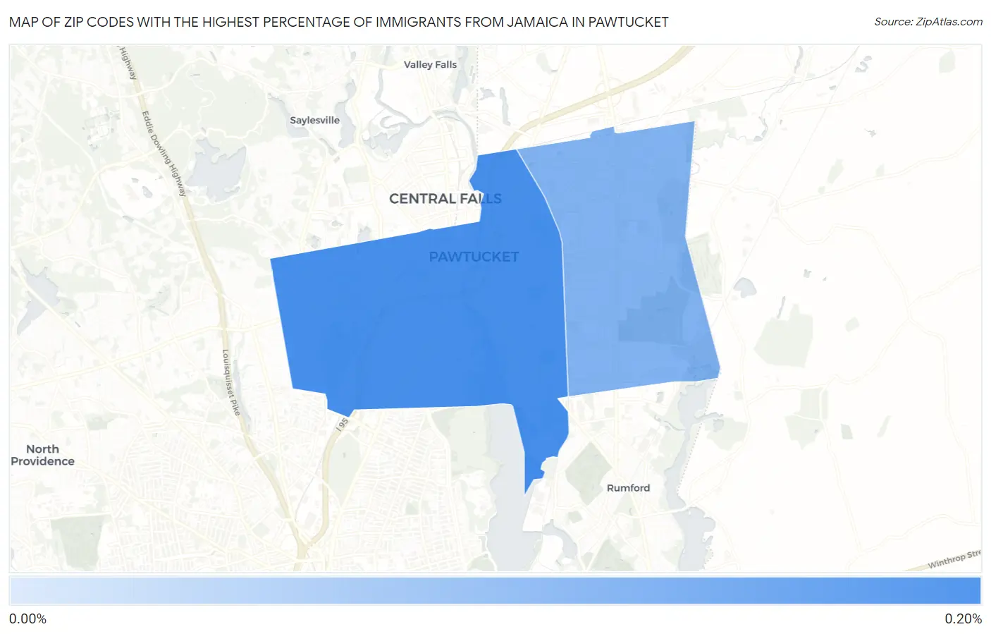 Zip Codes with the Highest Percentage of Immigrants from Jamaica in Pawtucket Map