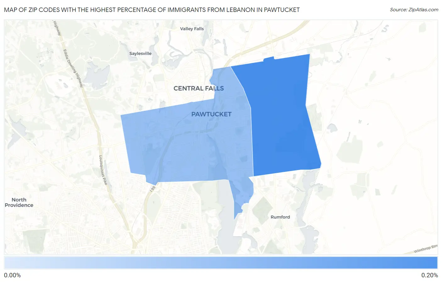 Zip Codes with the Highest Percentage of Immigrants from Lebanon in Pawtucket Map