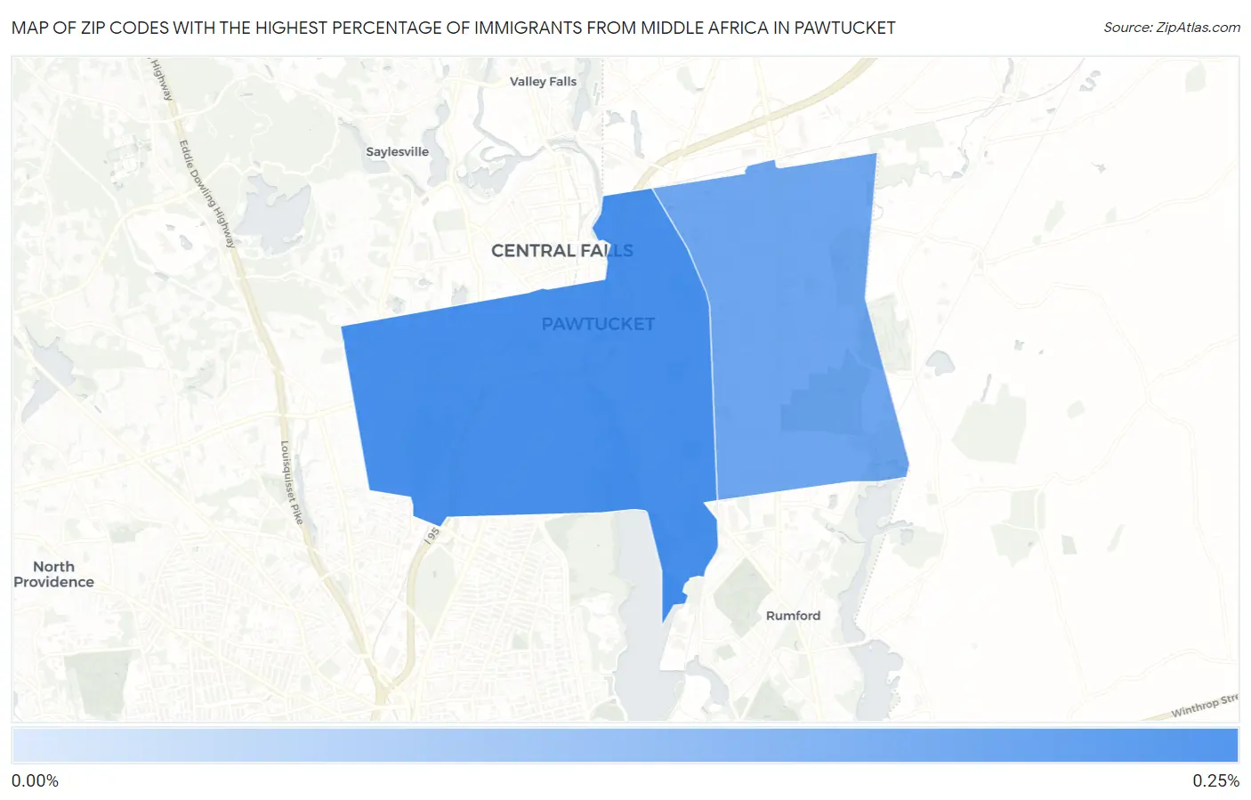 Zip Codes with the Highest Percentage of Immigrants from Middle Africa in Pawtucket Map