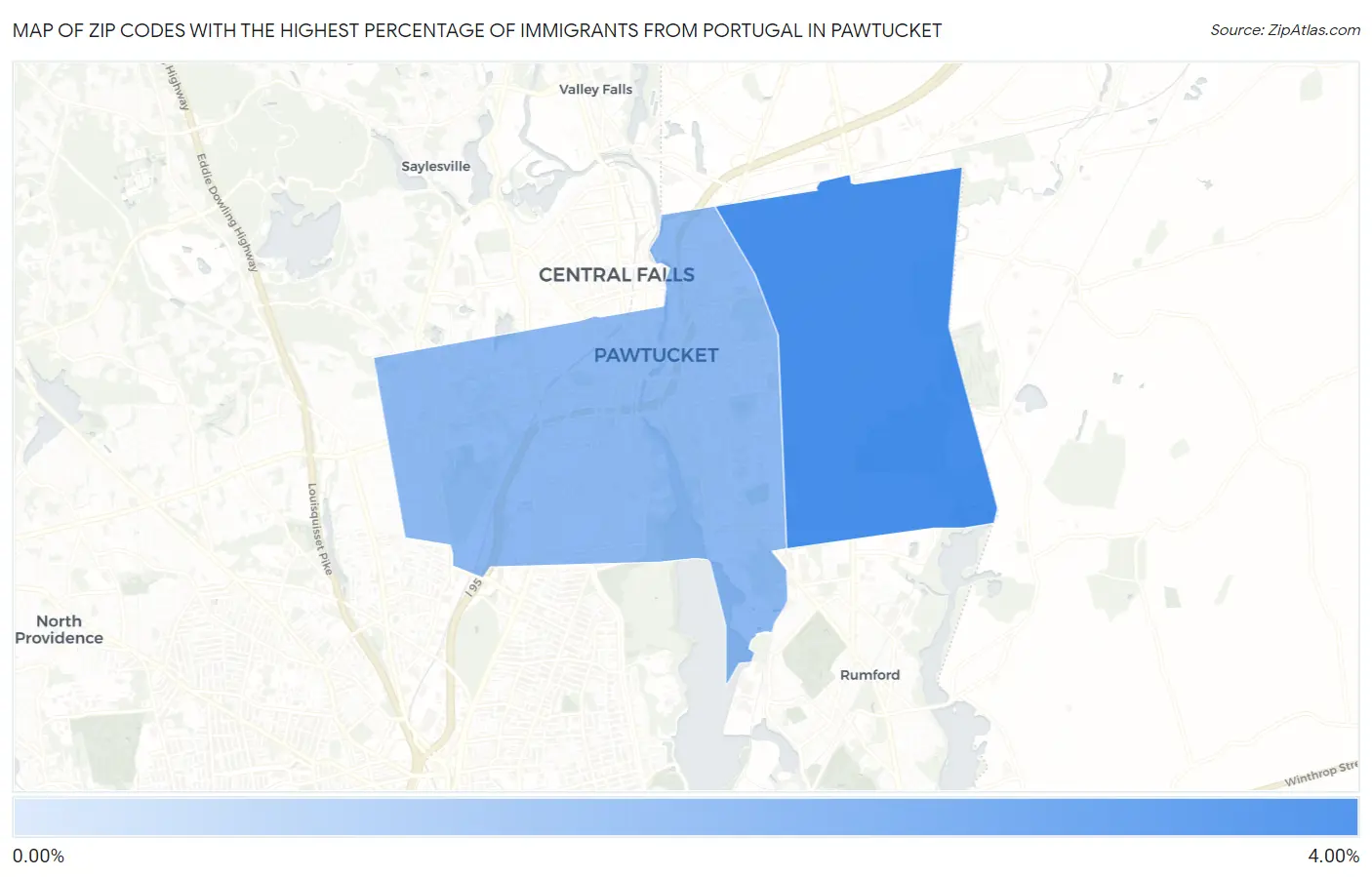 Zip Codes with the Highest Percentage of Immigrants from Portugal in Pawtucket Map