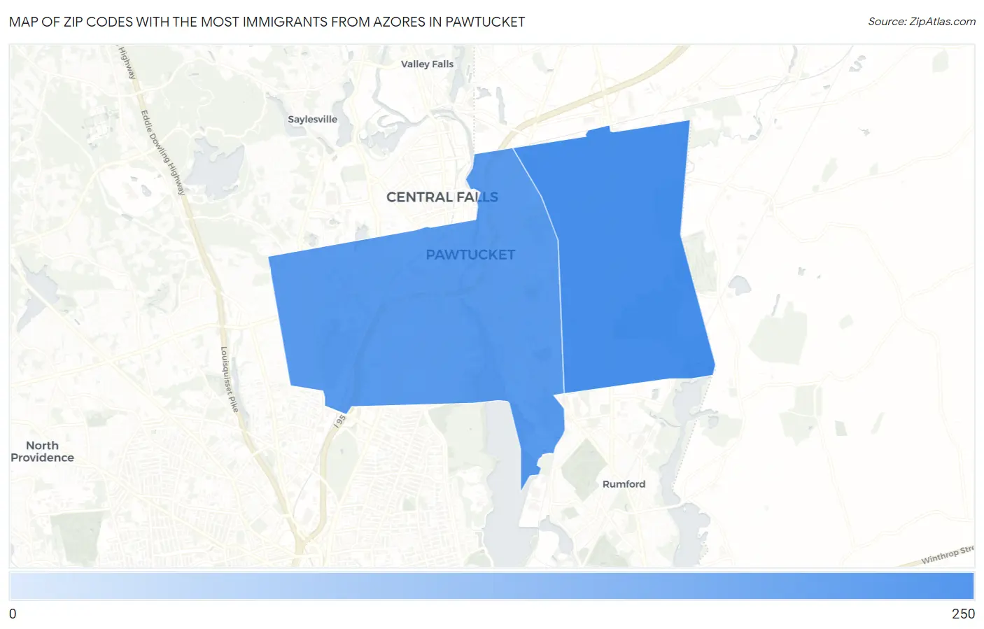 Zip Codes with the Most Immigrants from Azores in Pawtucket Map