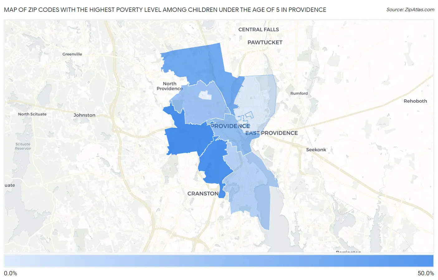 Zip Codes with the Highest Poverty Level Among Children Under the Age of 5 in Providence Map