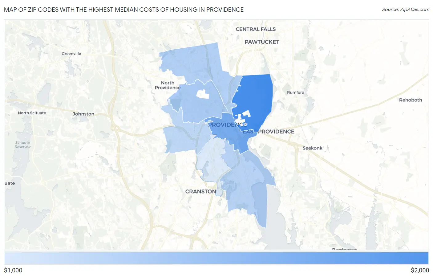 Zip Codes with the Highest Median Costs of Housing in Providence Map