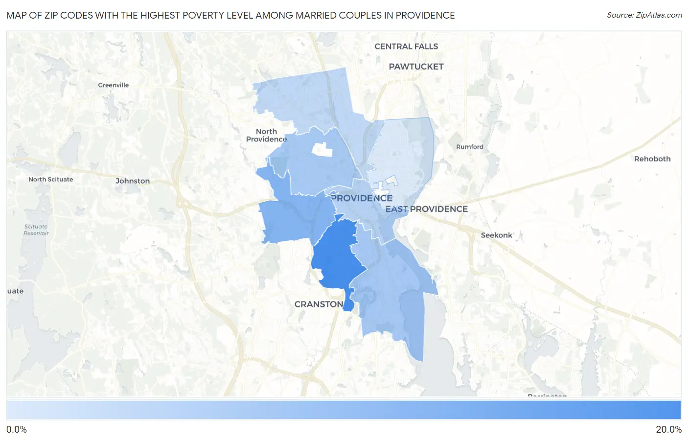 Zip Codes with the Highest Poverty Level Among Married Couples in Providence Map