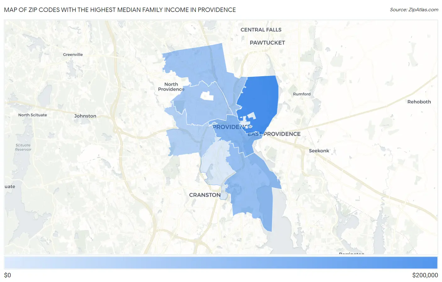 Zip Codes with the Highest Median Family Income in Providence Map