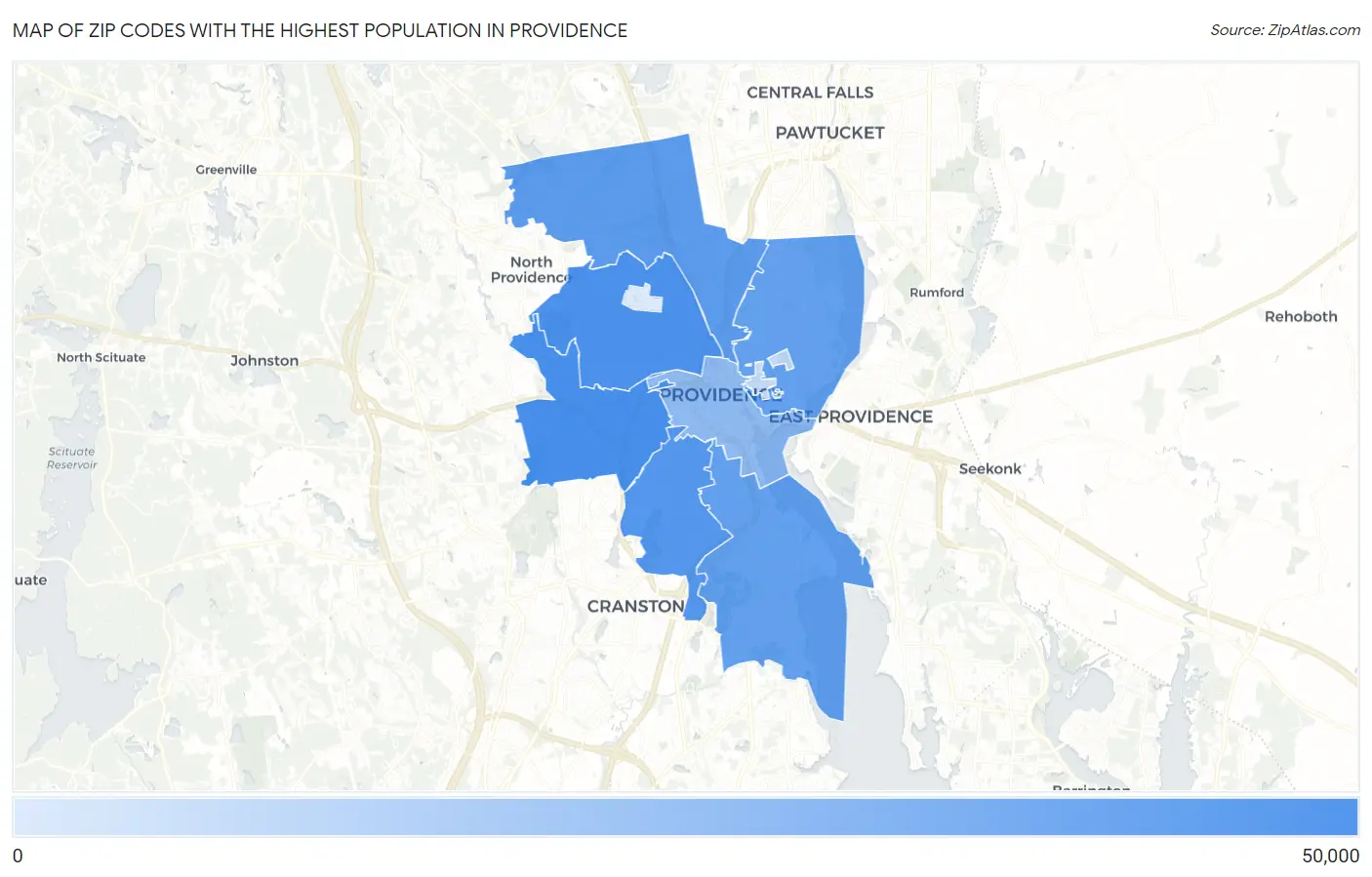 Zip Codes with the Highest Population in Providence Map