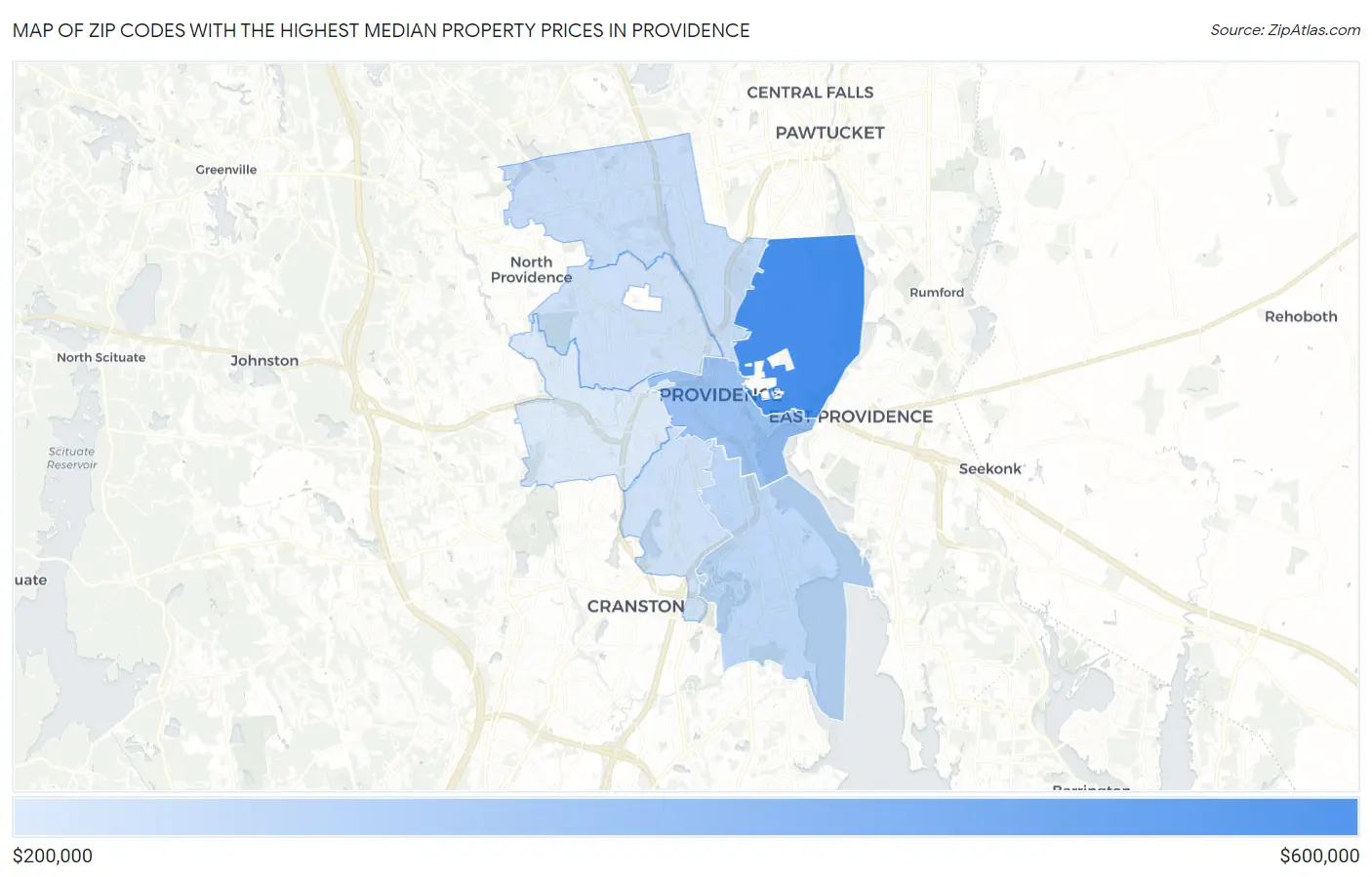 Zip Codes with the Highest Median Property Prices in Providence Map