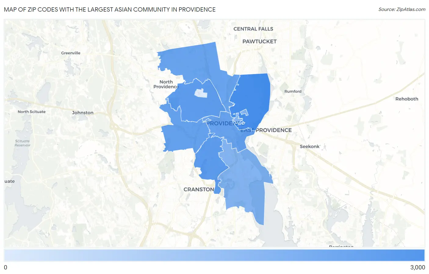 Zip Codes with the Largest Asian Community in Providence Map