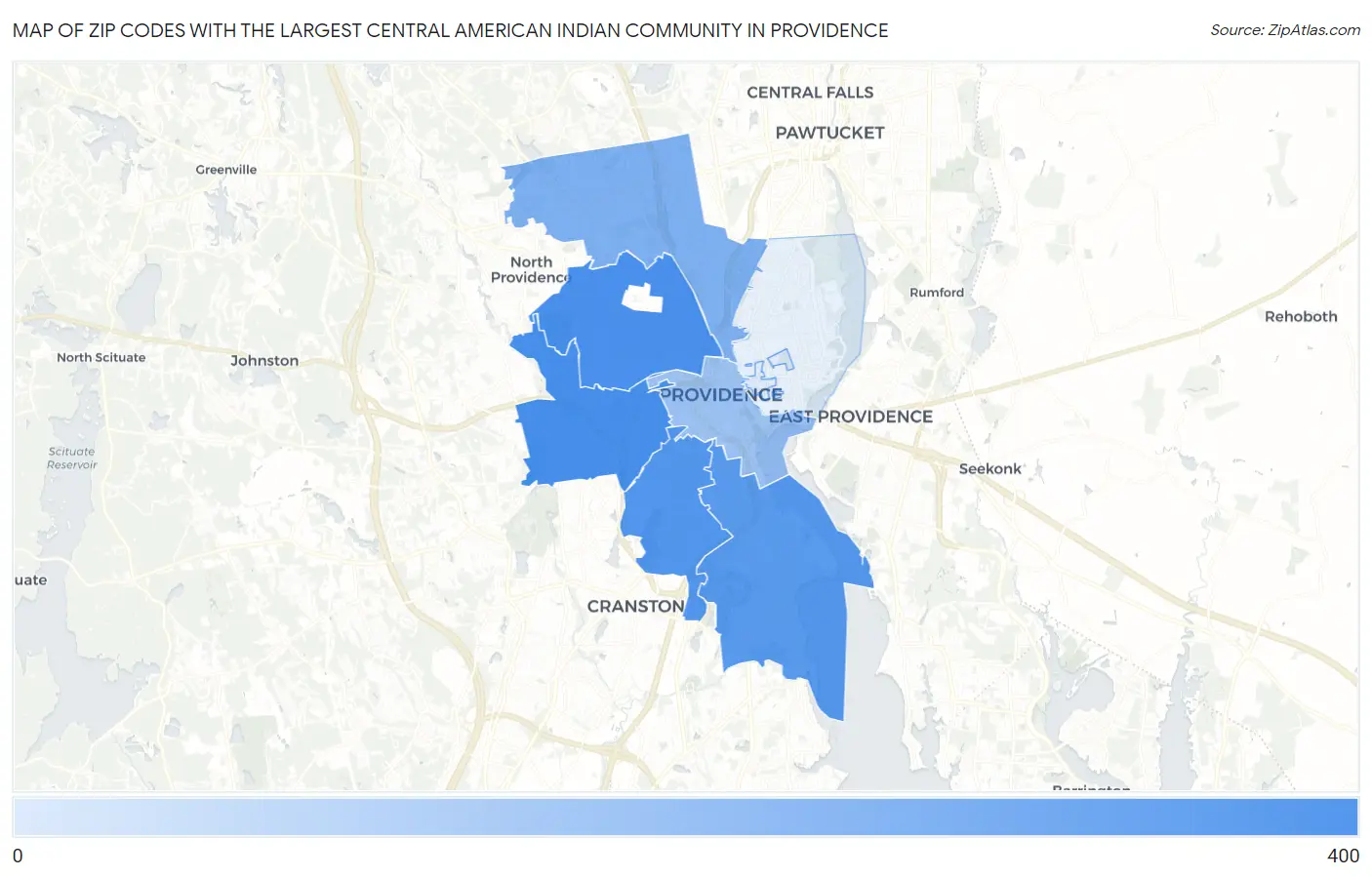 Zip Codes with the Largest Central American Indian Community in Providence Map