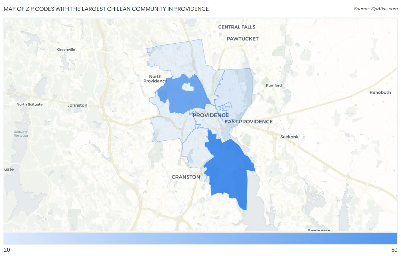 Zip Codes with the Largest Chilean Community in Providence Map