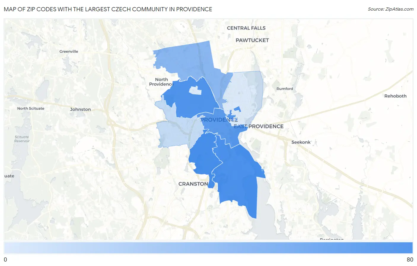 Zip Codes with the Largest Czech Community in Providence Map