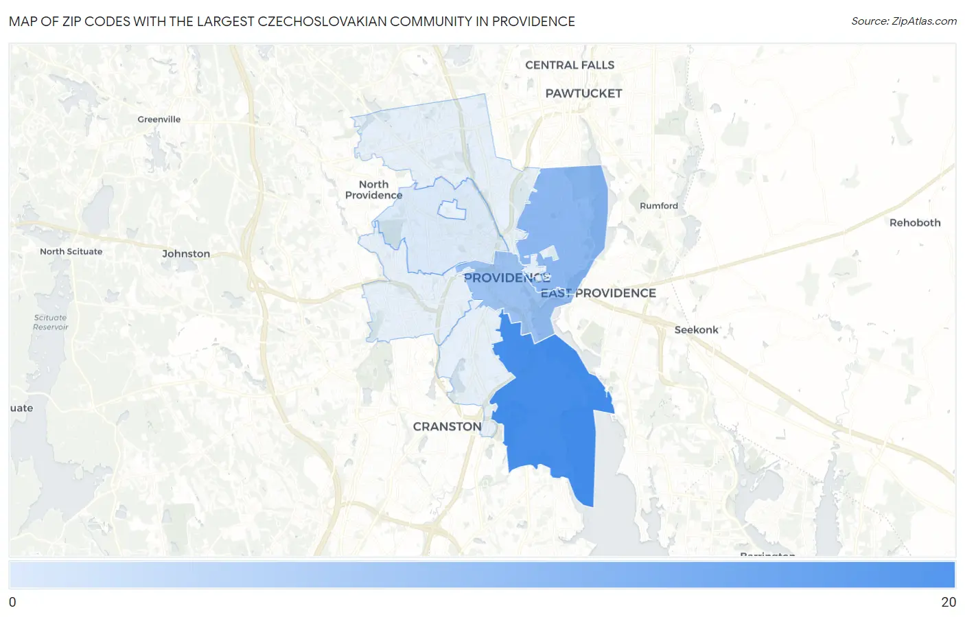 Zip Codes with the Largest Czechoslovakian Community in Providence Map