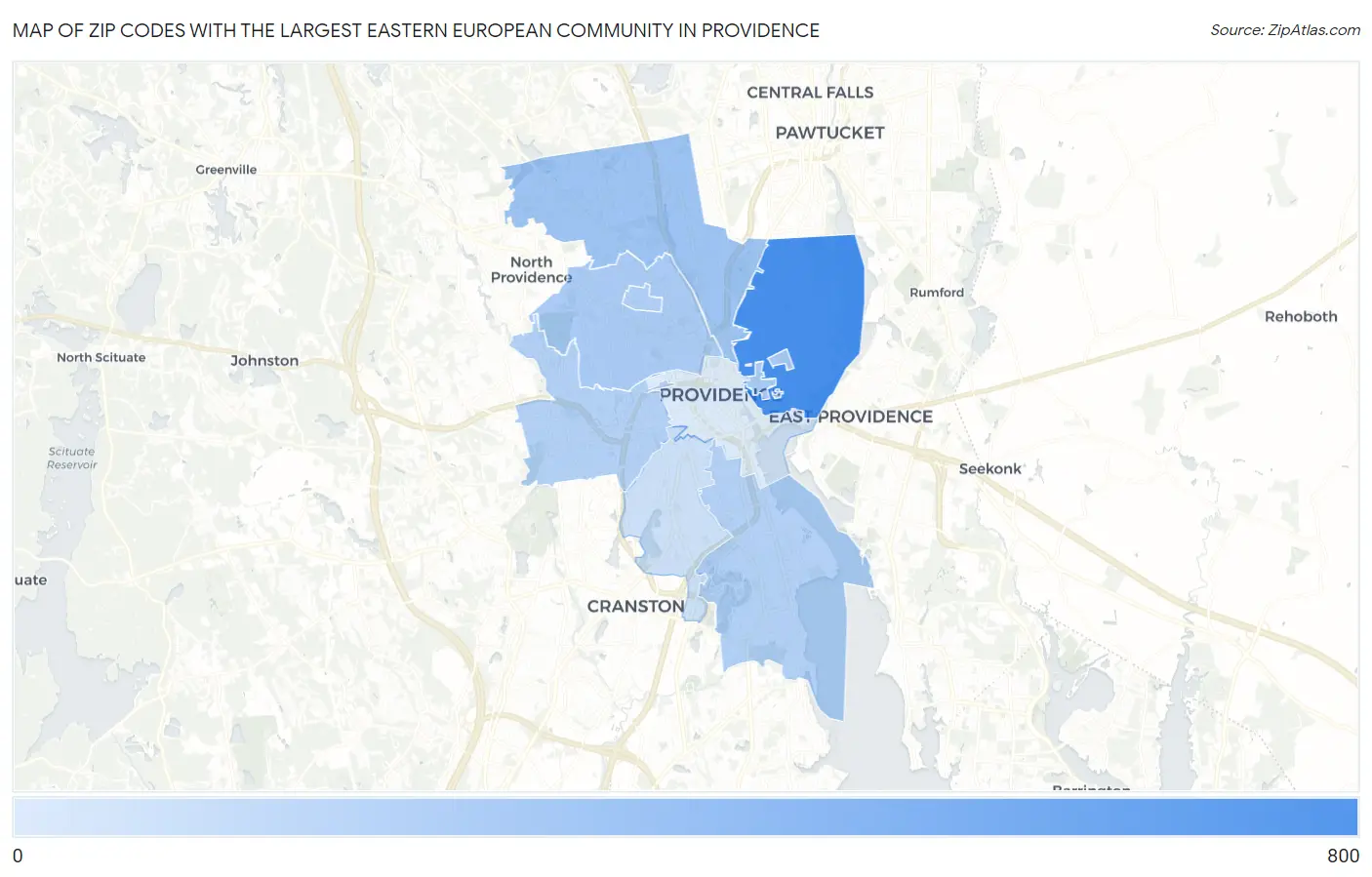Zip Codes with the Largest Eastern European Community in Providence Map