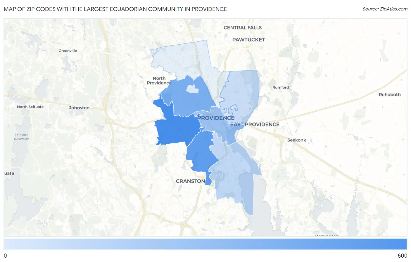 Zip Codes with the Largest Ecuadorian Community in Providence Map