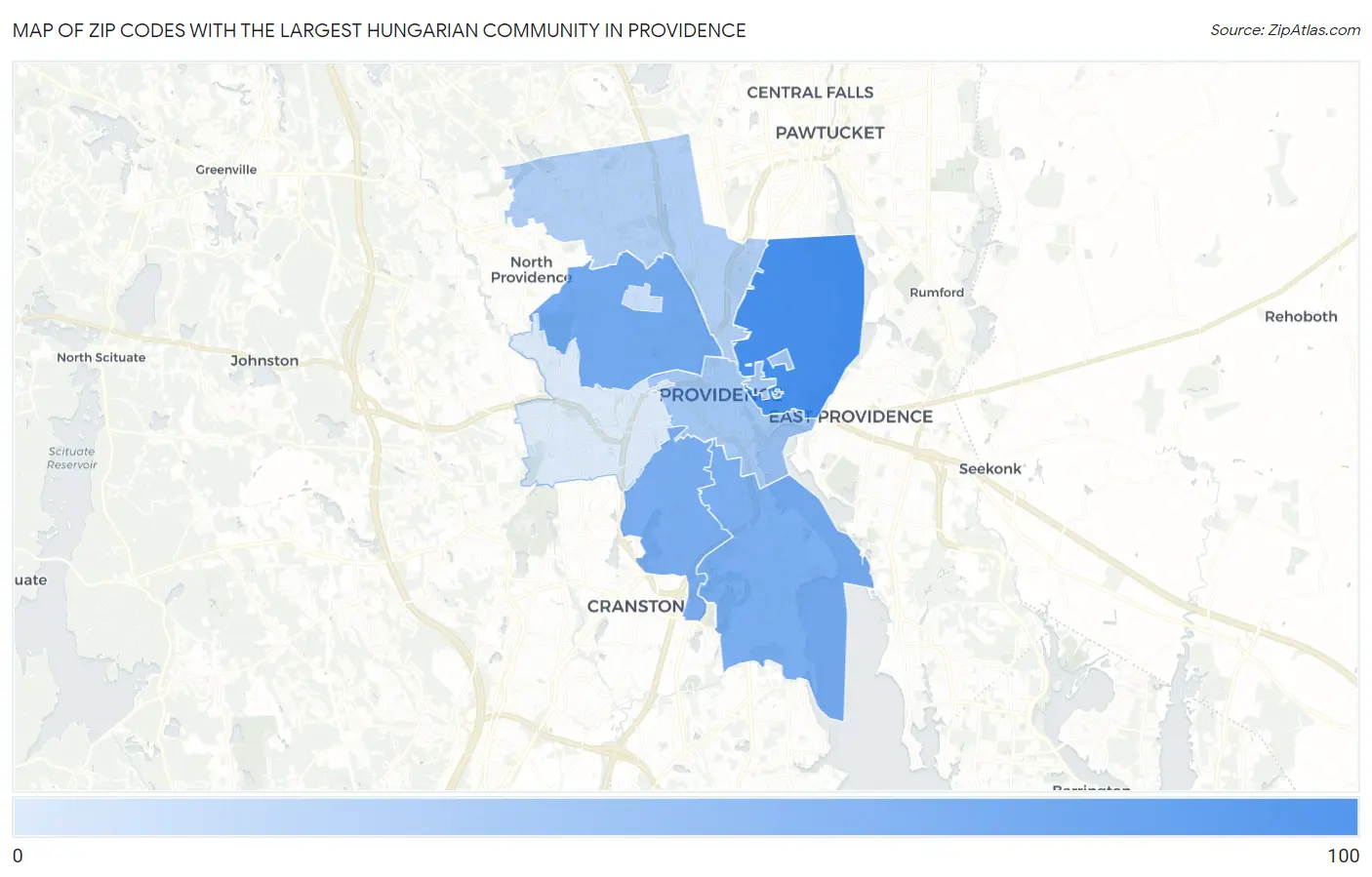 Zip Codes with the Largest Hungarian Community in Providence Map