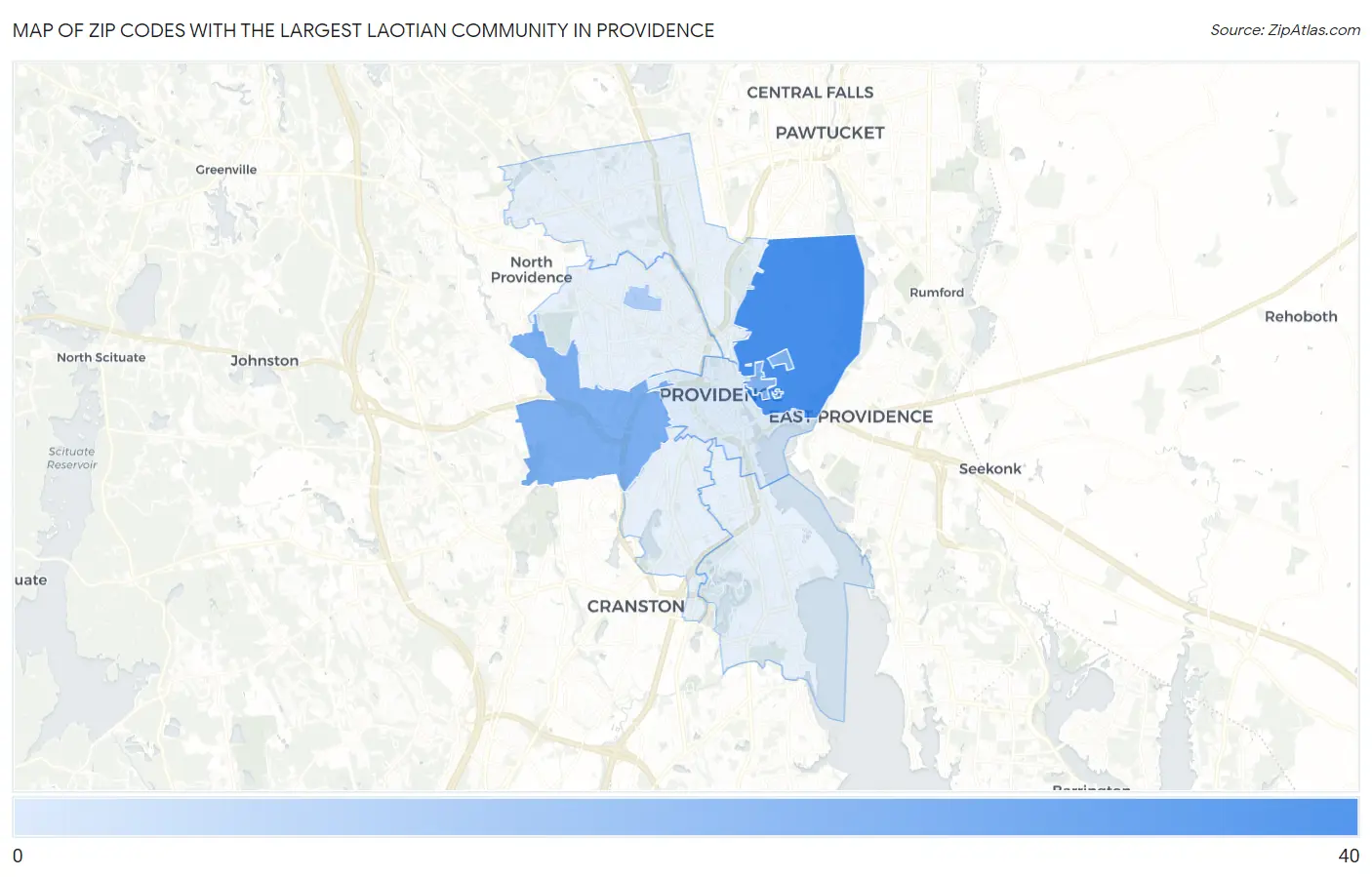 Zip Codes with the Largest Laotian Community in Providence Map